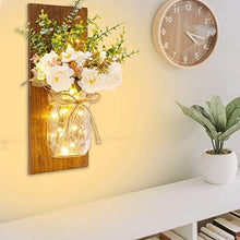 Load image into Gallery viewer, 2 Pack Rustic Jar Fairy Strip Lights Wall Decor Hydrangea Sconces Decorative Home Chic Hanging LED FlowersHanging Design with Remote Control LED Fairy Lights and White Peony, Farmhouse Kitchen Decorations Wall Home Decor Living Room Lights Set of Two