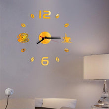 Load image into Gallery viewer, 20 Inch Wall Clock Round Style Number Coffee Tea Cup Modern Large Silent Wall Stickers for Hall and Bedroom Home Decorations Arabic Numeral Wall Clocks Acrylic Mirror Stickers/Home Decor Design Acrylic Wall Clock Stickers Home Living Room Decoration