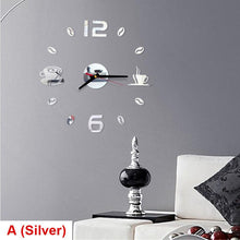 Load image into Gallery viewer, 20 Inch Wall Clock Round Style Number Coffee Tea Cup Modern Large Silent Wall Stickers for Hall and Bedroom Home Decorations Arabic Numeral Wall Clocks Acrylic Mirror Stickers/Home Decor Design Acrylic Wall Clock Stickers Home Living Room Decoration