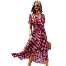Load image into Gallery viewer, Fashion Elegant Boho Short Sleeve Polka Dot Long Dresses Women Beach Party Vintage Fashion Dresses