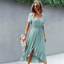 Load image into Gallery viewer, Fashion Elegant Boho Short Sleeve Polka Dot Long Dresses Women Beach Party Vintage Fashion Dresses