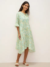 Load image into Gallery viewer, 100% Linen A-Line Ruffled Collar Tie-Neck Midi Dress LIVIA
