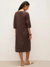 Load image into Gallery viewer, 100% Linen V-neck Bell Pocket Midi Dress EVELINA