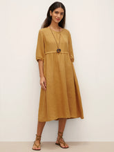 Load image into Gallery viewer, 100% Linen A-Line Drawstring Waist Midi Dress DIXIE