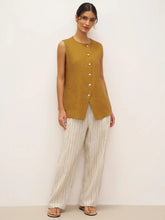 Load image into Gallery viewer, 100% Linen Arc-Placket Button-Front Vest ELFRIDA