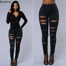 Load image into Gallery viewer, 2025 Women's Stretch Skinny Ripped Hole Washed Denim Jeans Female High Waist Pencil Y2k Pants Jeans Ladies Casual Trousers Pants