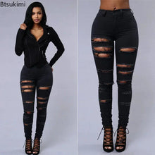 Load image into Gallery viewer, 2026 Women's Stretch Skinny Ripped Hole Washed Denim Jeans Female High Waist Pencil Y2k Pants Jeans Ladies Casual Trousers Pants