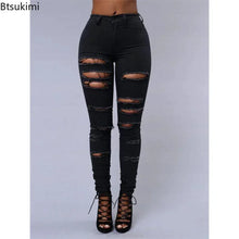 Load image into Gallery viewer, 2026 Women's Stretch Skinny Ripped Hole Washed Denim Jeans Female High Waist Pencil Y2k Pants Jeans Ladies Casual Trousers Pants