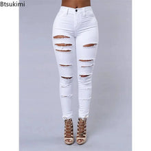 Load image into Gallery viewer, 2025 Women's Stretch Skinny Ripped Hole Washed Denim Jeans Female High Waist Pencil Y2k Pants Jeans Ladies Casual Trousers Pants