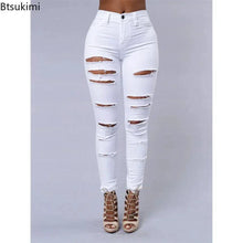 Load image into Gallery viewer, 2026 Women's Stretch Skinny Ripped Hole Washed Denim Jeans Female High Waist Pencil Y2k Pants Jeans Ladies Casual Trousers Pants