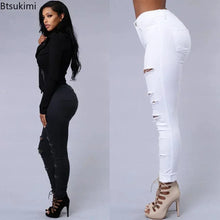 Load image into Gallery viewer, 2026 Women's Stretch Skinny Ripped Hole Washed Denim Jeans Female High Waist Pencil Y2k Pants Jeans Ladies Casual Trousers Pants