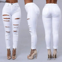 Load image into Gallery viewer, 2026 Women's Stretch Skinny Ripped Hole Washed Denim Jeans Female High Waist Pencil Y2k Pants Jeans Ladies Casual Trousers Pants