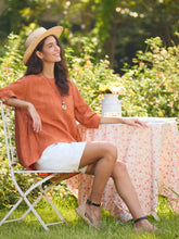 Load image into Gallery viewer, 100% Linen Round Neck Artistic Stripe Top FLORENCE
