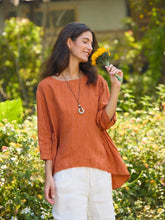 Load image into Gallery viewer, 100% Linen Round Neck Artistic Stripe Top FLORENCE