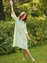Load image into Gallery viewer, 100% Linen A-Line Ruffled Collar Tie-Neck Midi Dress LIVIA