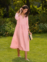 Load image into Gallery viewer, 100% Linen Loose Fit Button Waist Gathered Maxi Dress LUNA