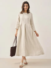 Load image into Gallery viewer, 100% Linen Bateau Neck Pleated Maxi Dress