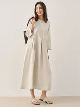 Load image into Gallery viewer, 100% Linen Bateau Neck Pleated Maxi Dress