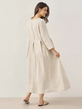 Load image into Gallery viewer, 100% Linen Bateau Neck Pleated Maxi Dress