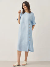 Load image into Gallery viewer, 100% Linen Round Neck Button Detail Midi Dress JELENA