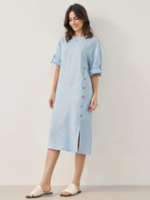 Load image into Gallery viewer, 100% Linen Round Neck Button Detail Midi Dress JELENA