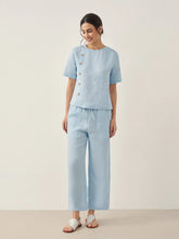 Load image into Gallery viewer, 100% Linen Short-Sleeve Round Neck Button Detail Top & Pants Set JOSIE