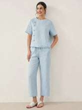 Load image into Gallery viewer, 100% Linen Short-Sleeve Round Neck Button Detail Top & Pants Set JOSIE