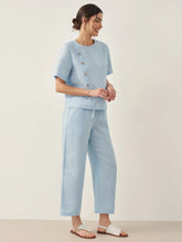 Load image into Gallery viewer, 100% Linen Short-Sleeve Round Neck Button Detail Top & Pants Set JOSIE
