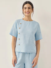Load image into Gallery viewer, 100% Linen Short-Sleeve Round Neck Button Detail Top & Pants Set JOSIE