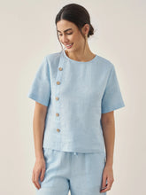 Load image into Gallery viewer, 100% Linen Short-Sleeve Round Neck Button Detail Top & Pants Set JOSIE