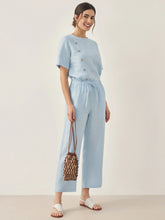 Load image into Gallery viewer, 100% Linen Short-Sleeve Round Neck Button Detail Top & Pants Set JOSIE