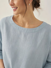 Load image into Gallery viewer, 100% Linen Boatneck 3/4 Length Sleeve Top AURORA