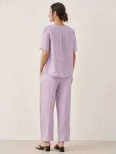 Load image into Gallery viewer, 100% Linen Short-Sleeve Round Neck Button Detail Top & Pants Set SASHA