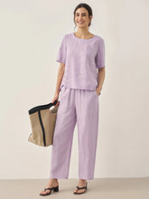 Load image into Gallery viewer, 100% Linen Short-Sleeve Round Neck Button Detail Top & Pants Set SASHA