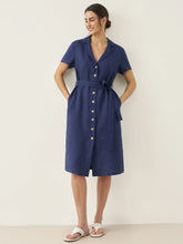 Load image into Gallery viewer, 100% Linen V-Neck Button-Front Shirt Dress EILEEN