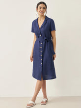 Load image into Gallery viewer, 100% Linen V-Neck Button-Front Shirt Dress EILEEN