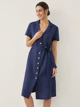 Load image into Gallery viewer, 100% Linen V-Neck Button-Front Shirt Dress EILEEN