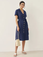 Load image into Gallery viewer, 100% Linen V-Neck Button-Front Shirt Dress EILEEN