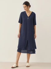 Load image into Gallery viewer, 100% Linen V-Neck Double-Layer Midi Dress JAYDA