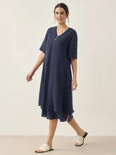 Load image into Gallery viewer, 100% Linen V-Neck Double-Layer Midi Dress JAYDA