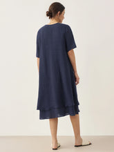 Load image into Gallery viewer, 100% Linen V-Neck Double-Layer Midi Dress JAYDA
