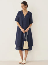 Load image into Gallery viewer, 100% Linen V-Neck Double-Layer Midi Dress JAYDA