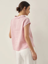 Load image into Gallery viewer, 100% Linen Shawl V-Neck Cap Sleeves Top ELARA