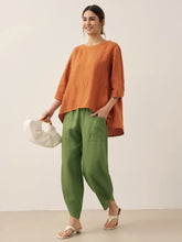 Load image into Gallery viewer, 100% Linen Round Neck Artistic Stripe Top FLORENCE