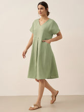 Load image into Gallery viewer, 100% Linen V-Neck Pockets Swing Dress AINSLEY