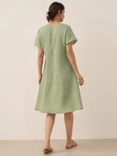 Load image into Gallery viewer, 100% Linen V-Neck Pockets Swing Dress AINSLEY