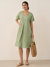 Load image into Gallery viewer, 100% Linen V-Neck Pockets Swing Dress AINSLEY