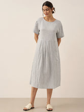Load image into Gallery viewer, 100% Linen Pinstripe Paneled Short-Sleeved Dress MORGAN