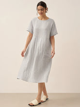 Load image into Gallery viewer, 100% Linen Pinstripe Paneled Short-Sleeved Dress MORGAN