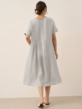 Load image into Gallery viewer, 100% Linen Pinstripe Paneled Short-Sleeved Dress MORGAN